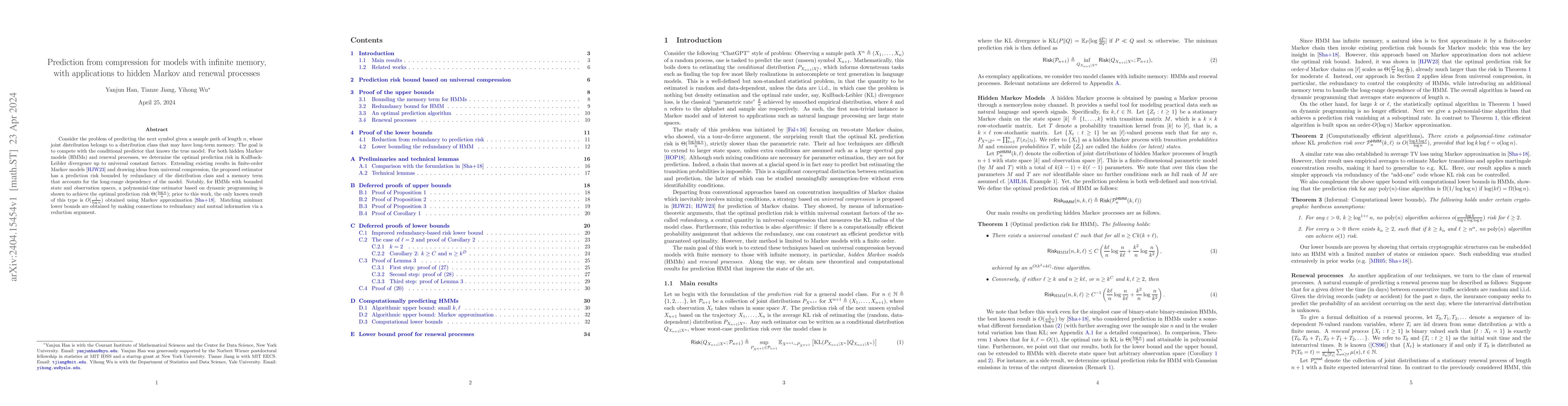 Thumbnail for Prediction from compression for models with infinite memory, with
  applications to hidden Markov and renewal processes
