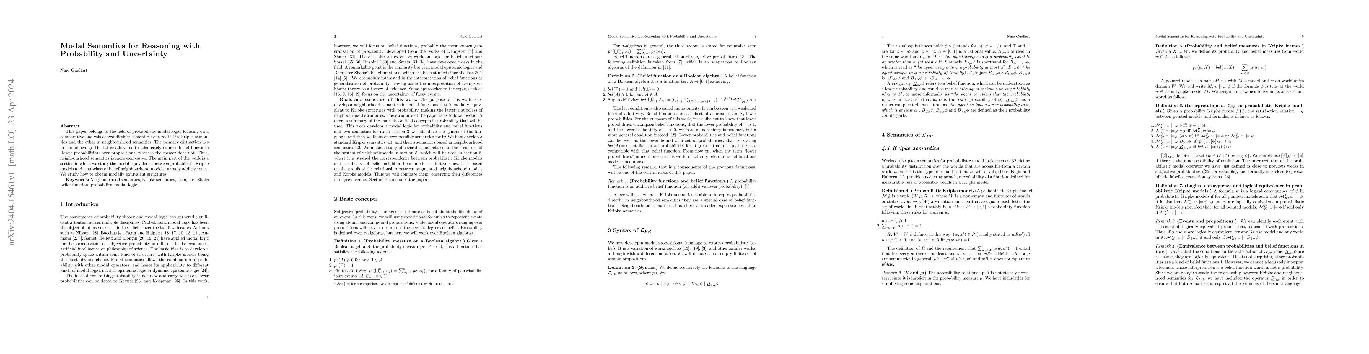 Thumbnail for Modal Semantics for Reasoning with Probability and Uncertainty