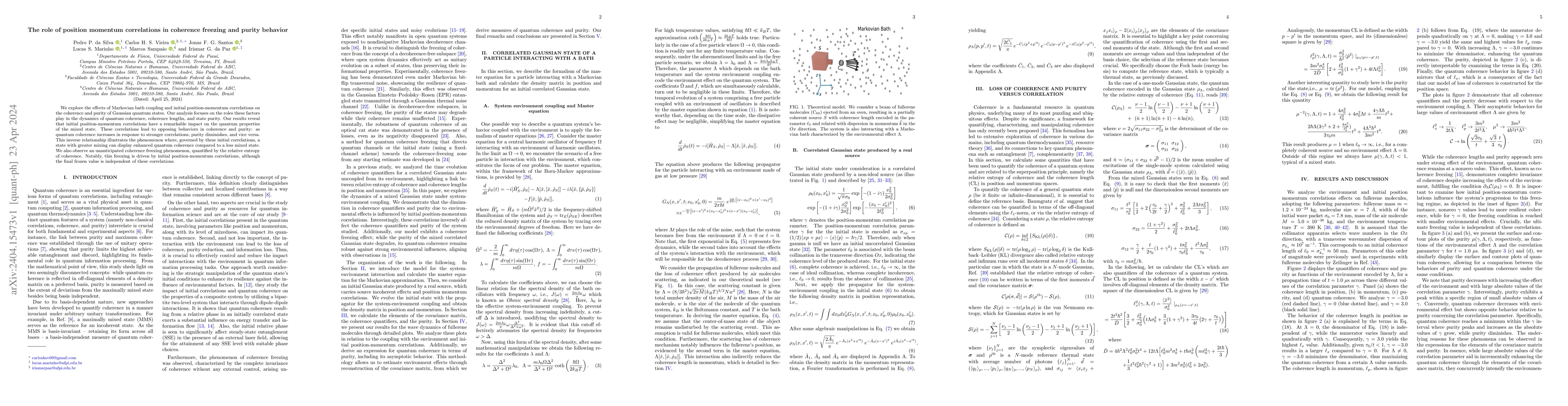 Thumbnail for The role of position momentum correlations in coherence freezing and
  purity behavior