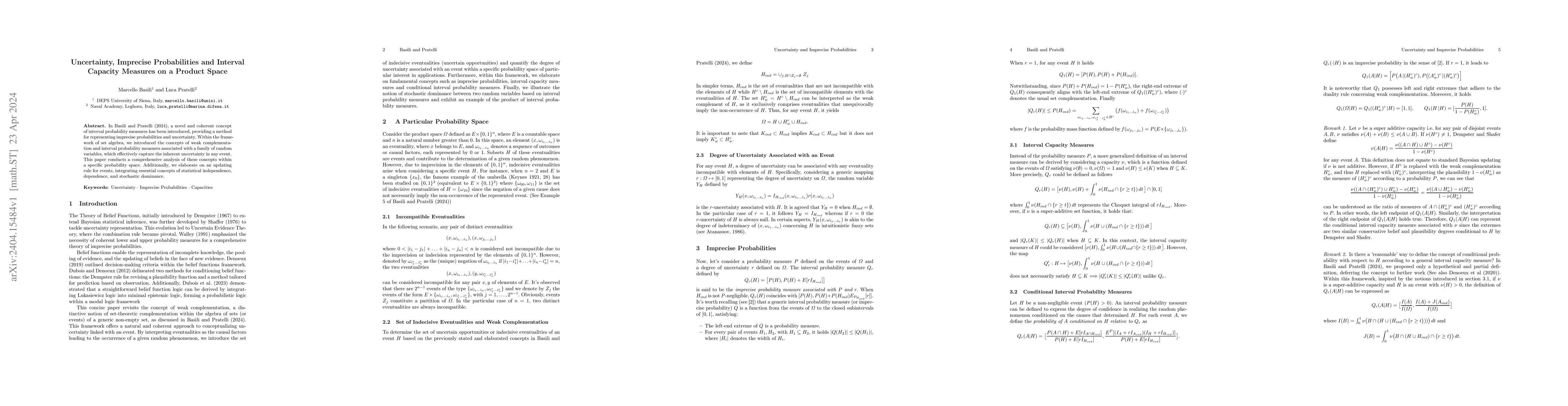 Thumbnail for Uncertainty, Imprecise Probabilities and Interval Capacity Measures on a
  Product Space