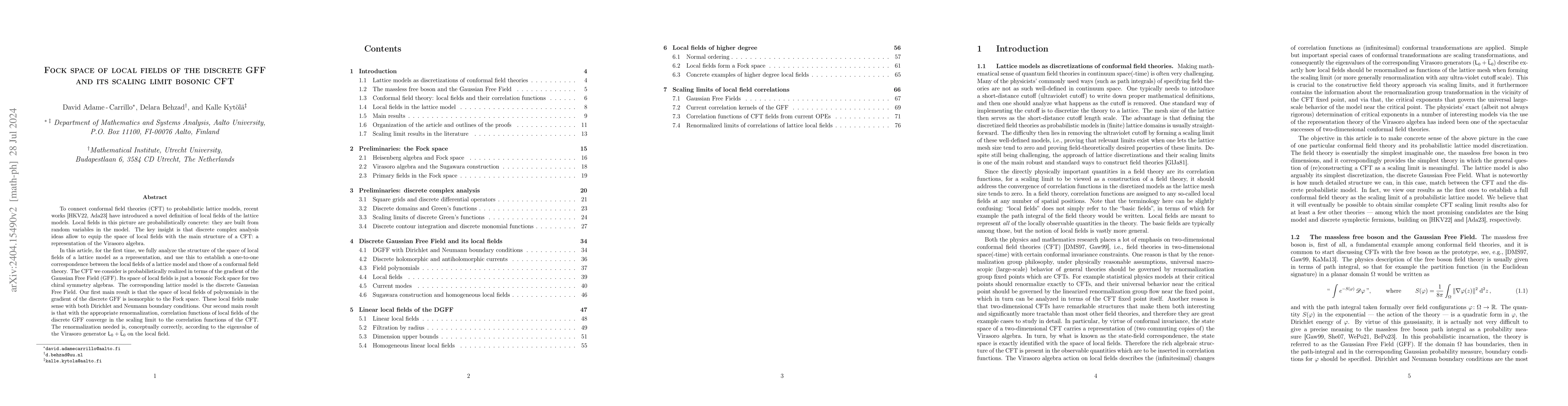 Thumbnail for Fock space of local fields of the discrete GFF and its scaling limit
  bosonic CFT