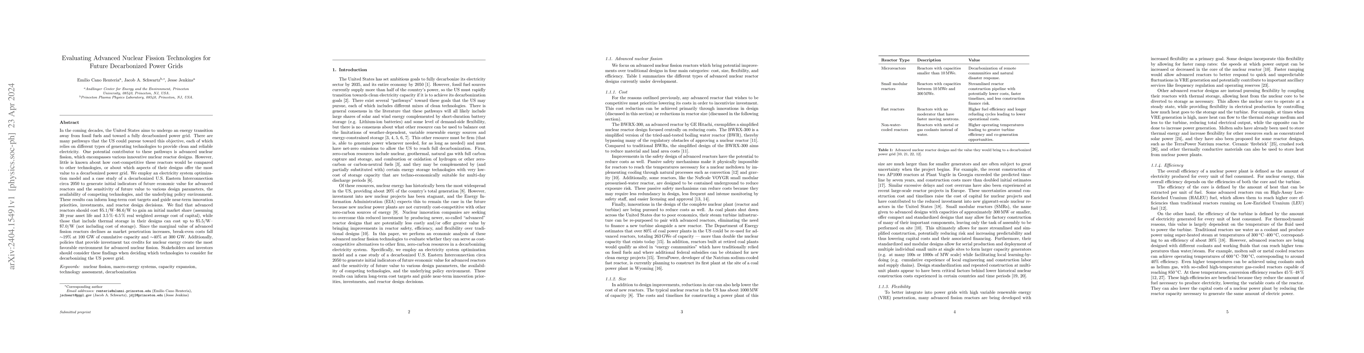 Thumbnail for Evaluating Advanced Nuclear Fission Technologies for Future Decarbonized
  Power Grids