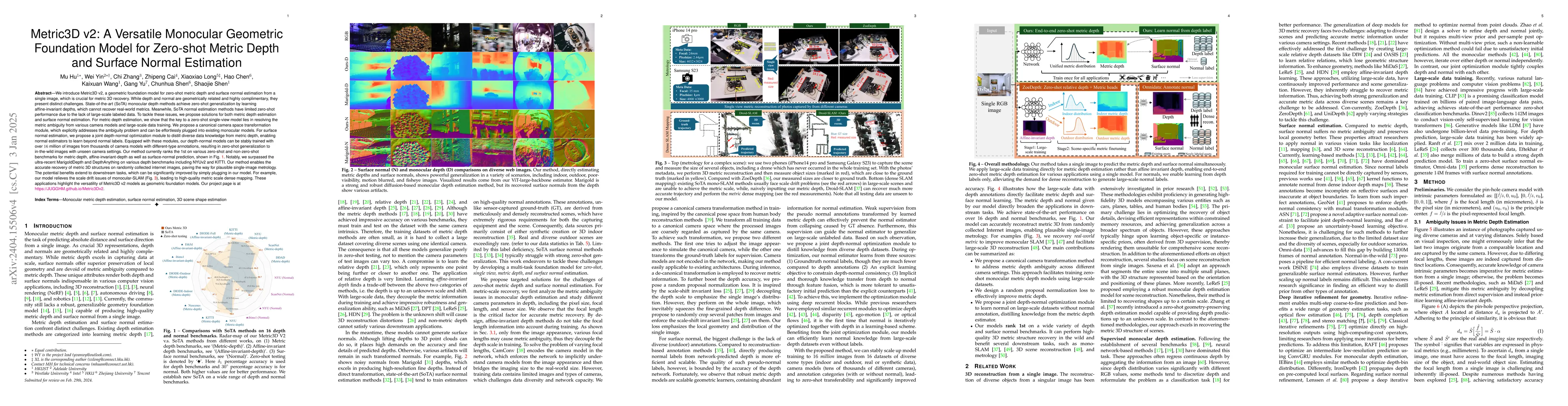 Thumbnail for Metric3D v2: A Versatile Monocular Geometric Foundation Model for
  Zero-shot Metric Depth and Surface Normal Estimation
