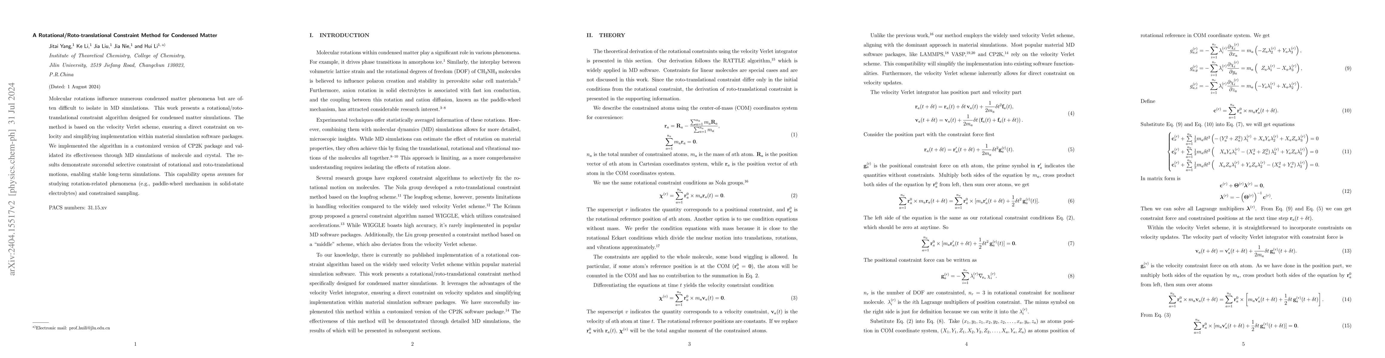 Thumbnail for A Rotational/Roto-translational Constraint Method for Condensed Matter