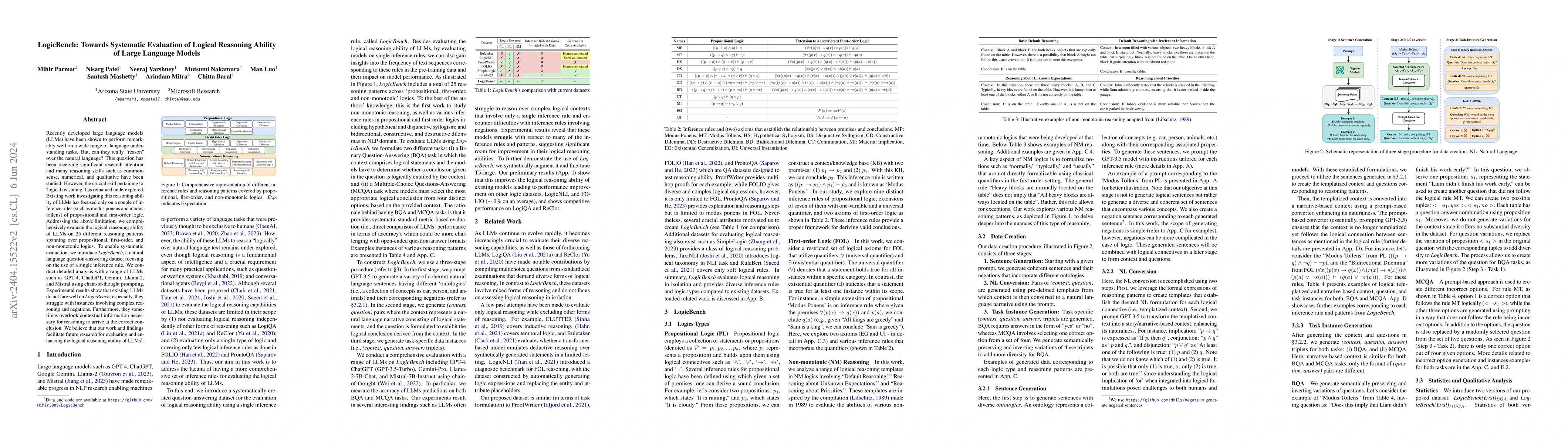 Thumbnail for LogicBench: Towards Systematic Evaluation of Logical Reasoning Ability
  of Large Language Models