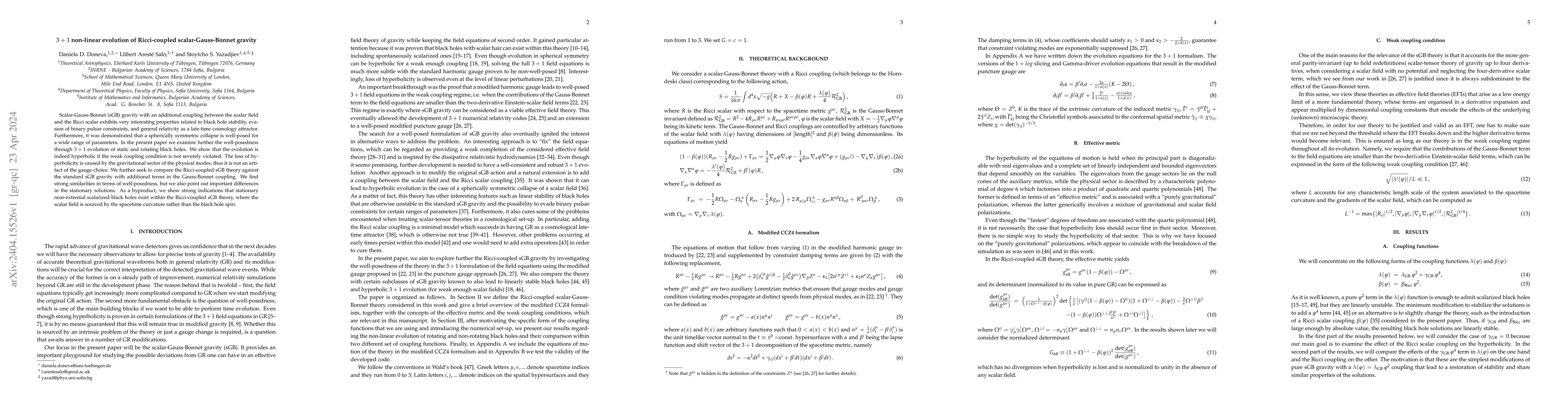 Thumbnail for 3+1 non-linear evolution of Ricci-coupled scalar-Gauss-Bonnet gravity