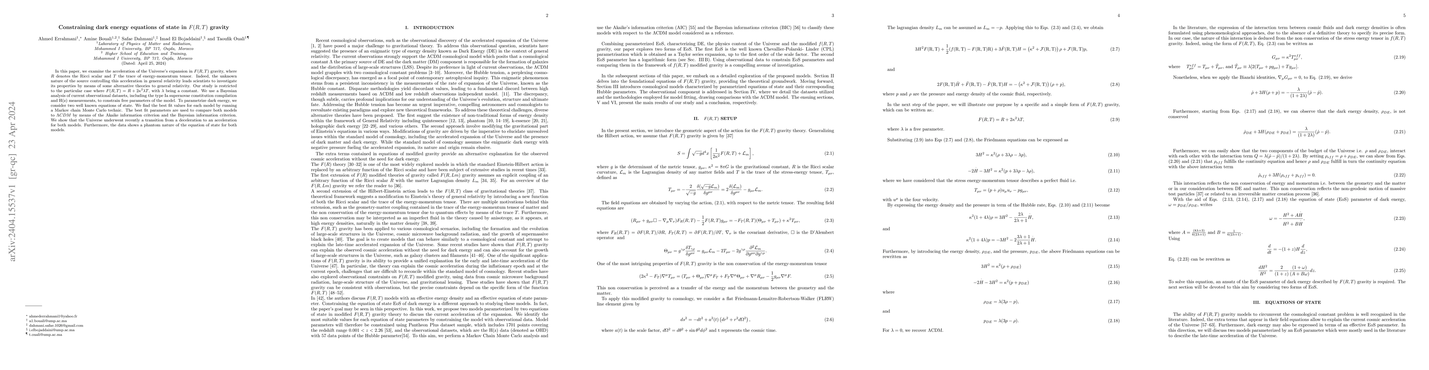 Thumbnail for Constraining dark energy equations of state in $F(R,T)$ gravity