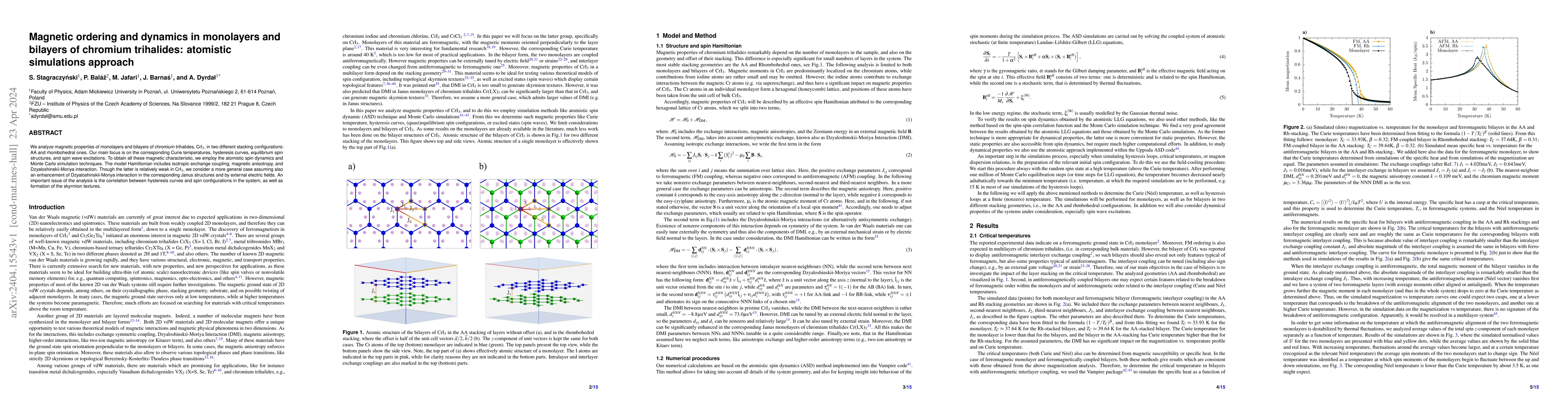 Thumbnail for Magnetic ordering and dynamics in monolayers and bilayers of chromium
  trihalides: atomistic simulations approach
