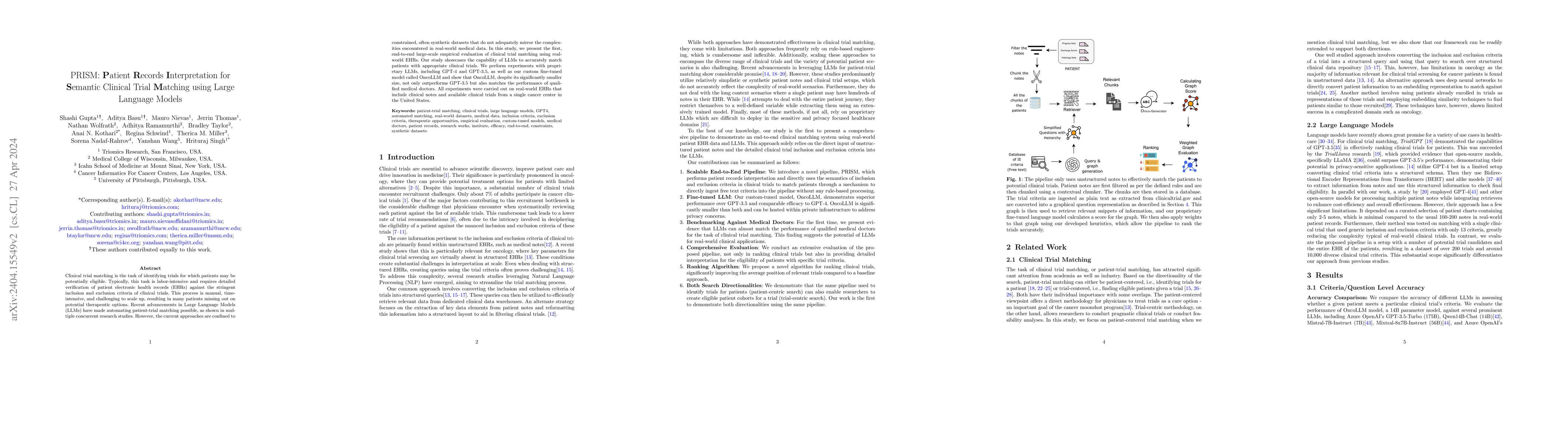 Thumbnail for PRISM: Patient Records Interpretation for Semantic Clinical Trial
  Matching using Large Language Models