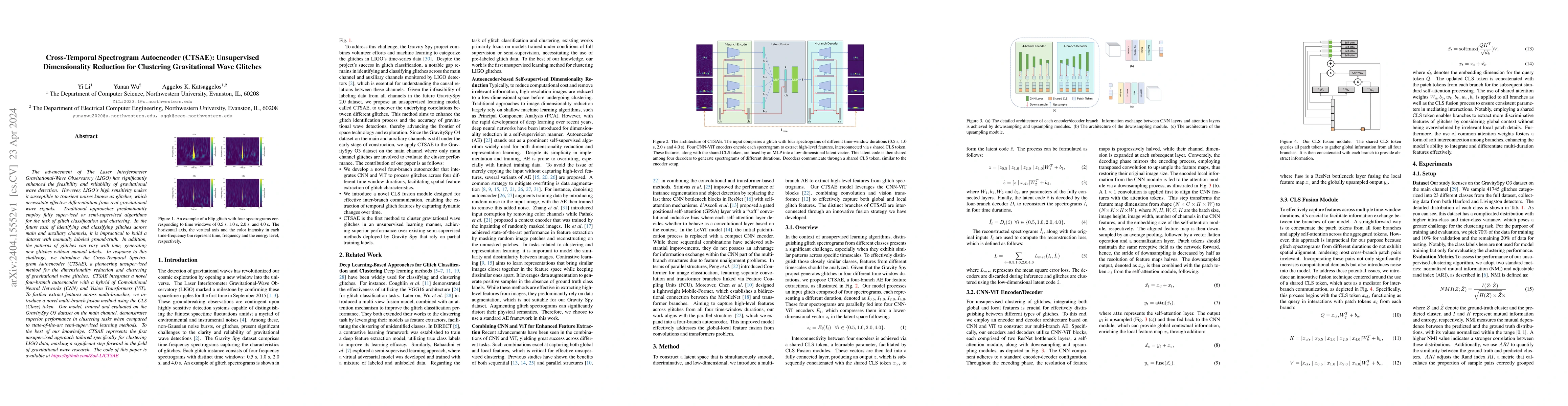 Thumbnail for Cross-Temporal Spectrogram Autoencoder (CTSAE): Unsupervised
  Dimensionality Reduction for Clustering Gravitational Wave Glitches
