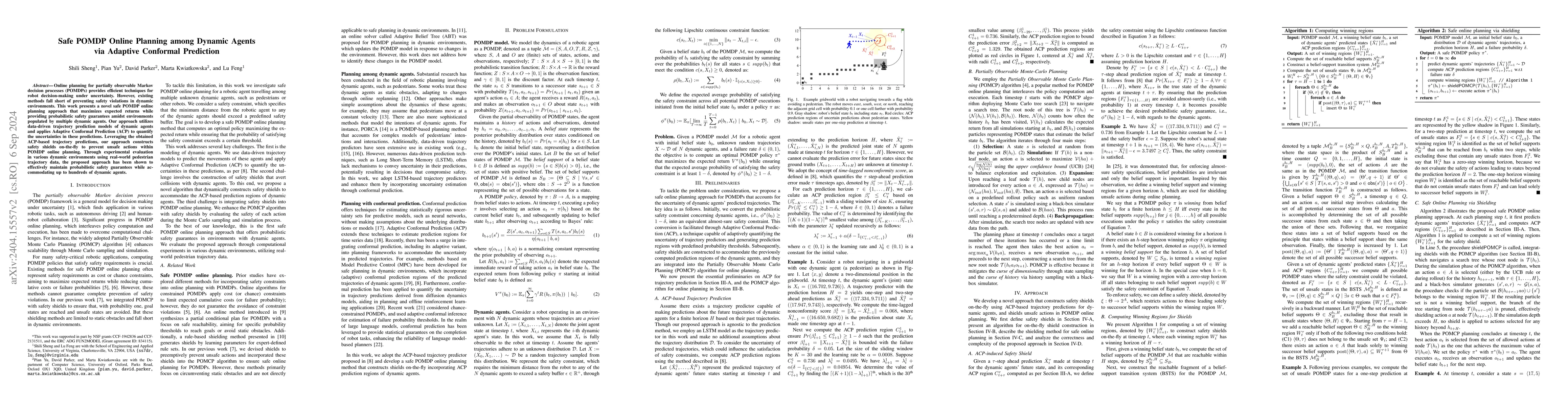 Thumbnail for Safe POMDP Online Planning among Dynamic Agents via Adaptive Conformal
  Prediction