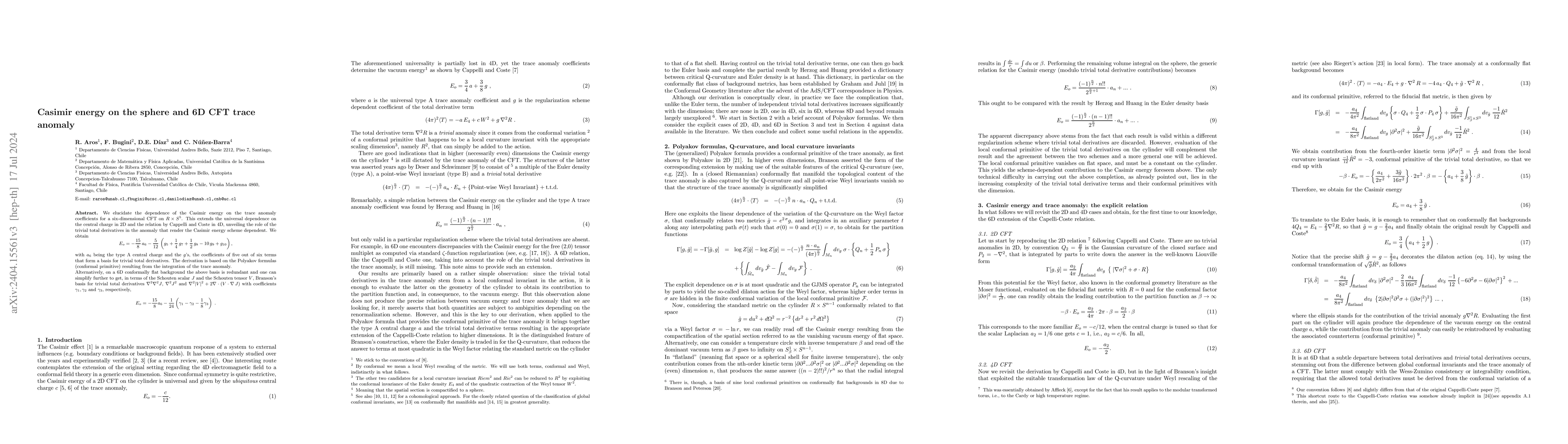 Thumbnail for Casimir energy on the sphere and 6D CFT trace anomaly