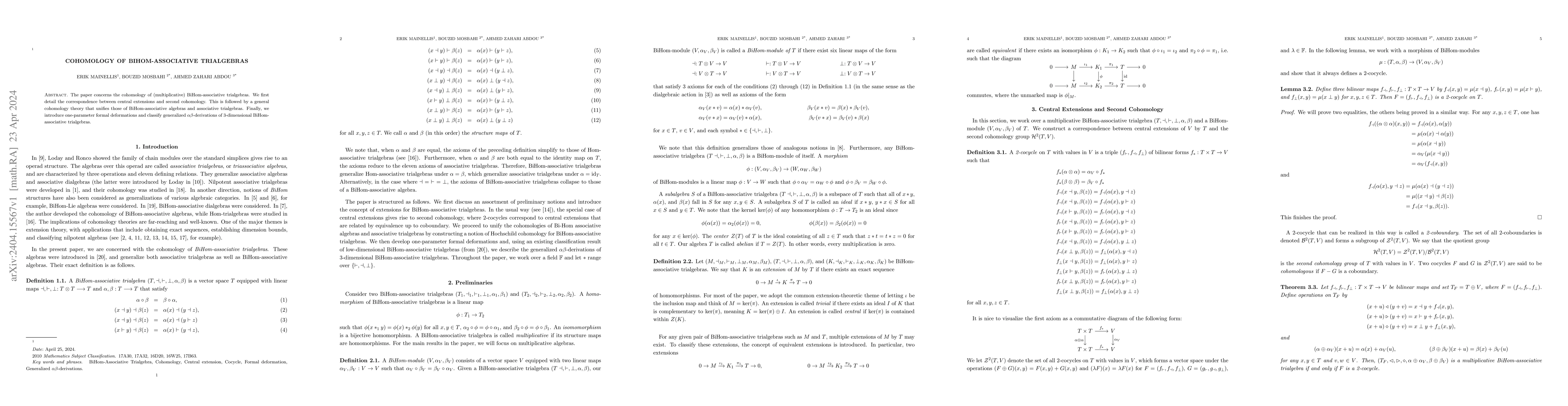 Thumbnail for Cohomology of BiHom-Associative Trialgebras