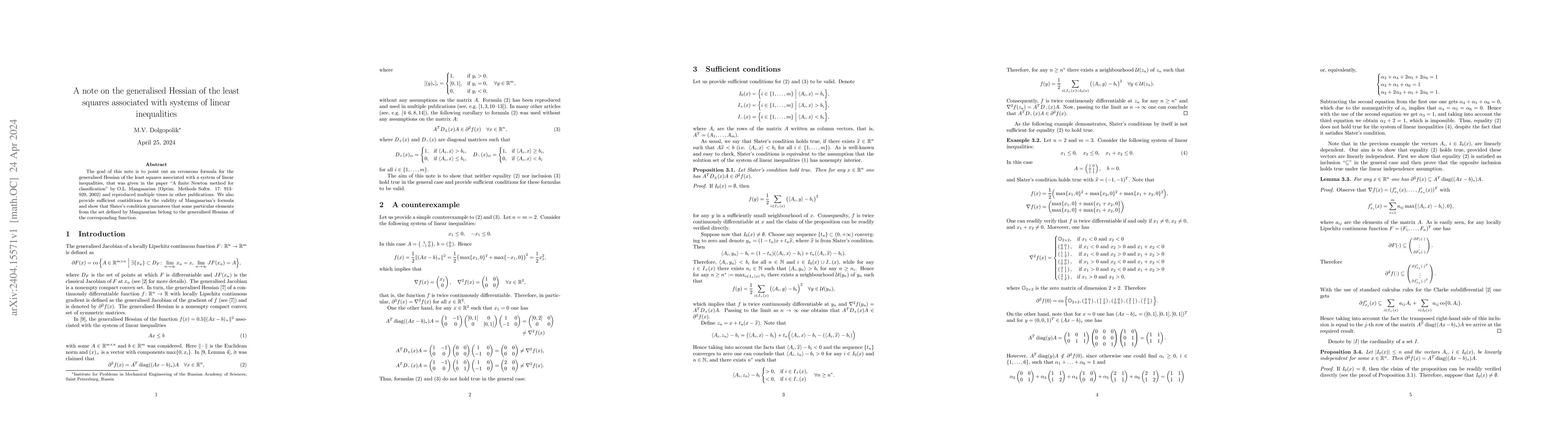 Thumbnail for A note on the generalised Hessian of the least squares associated with
  systems of linear inequalities