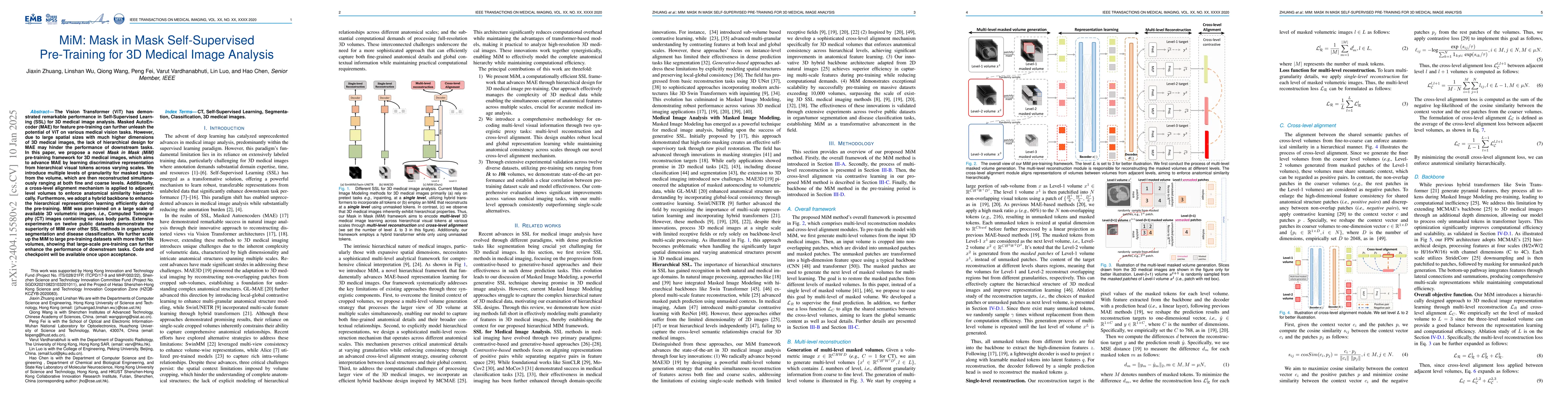 Thumbnail for MiM: Mask in Mask Self-Supervised Pre-Training for 3D Medical Image
  Analysis