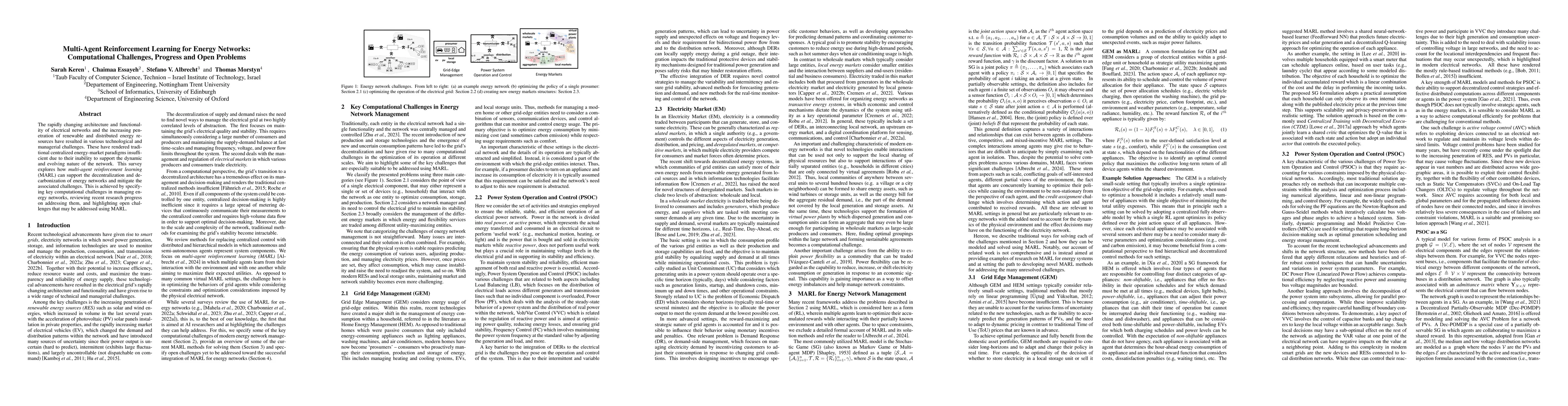 Thumbnail for Multi-Agent Reinforcement Learning for Energy Networks: Computational
  Challenges, Progress and Open Problems