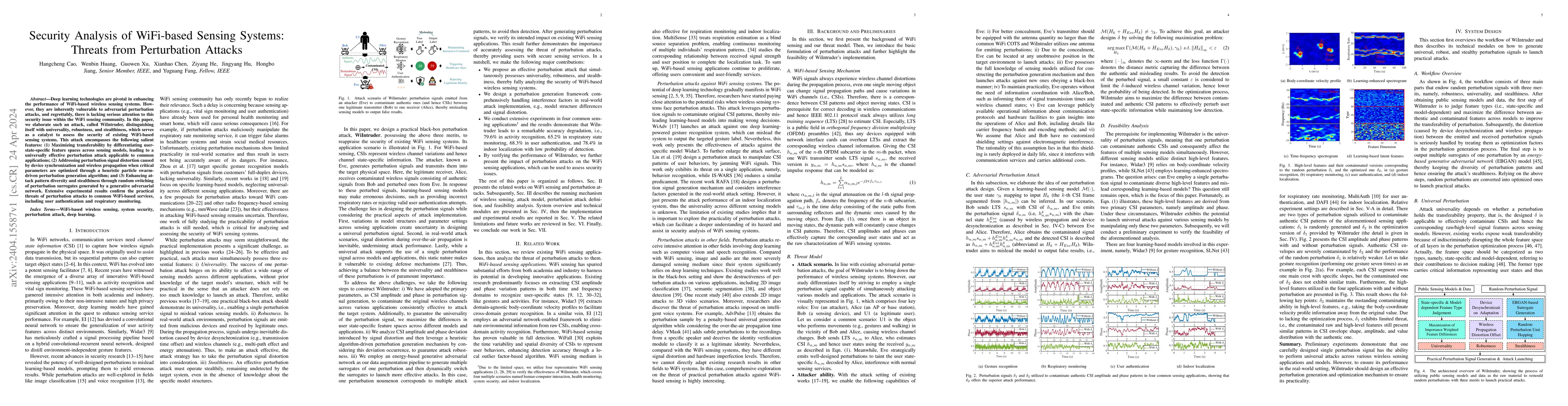 Thumbnail for Security Analysis of WiFi-based Sensing Systems: Threats from
  Perturbation Attacks