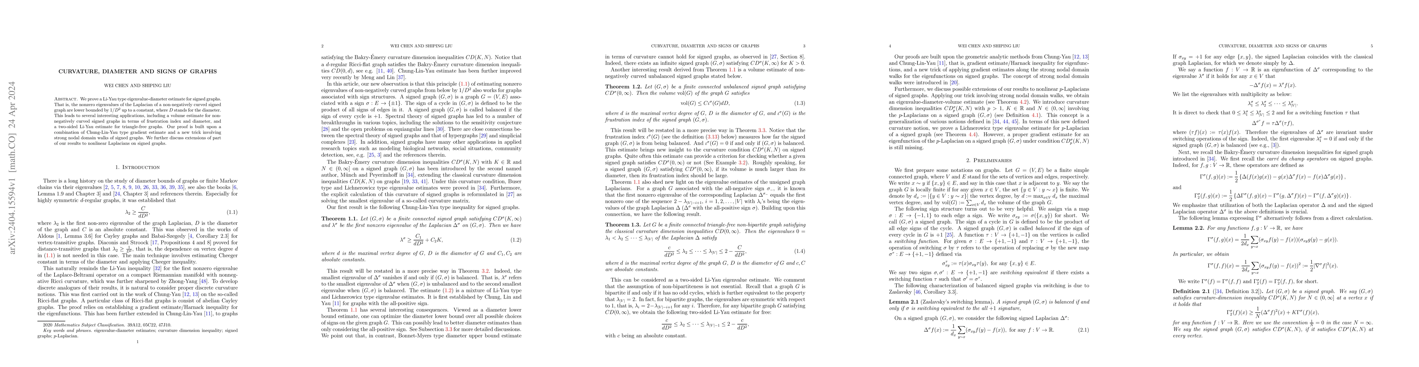 Thumbnail for Curvature, diameter and signs of graphs