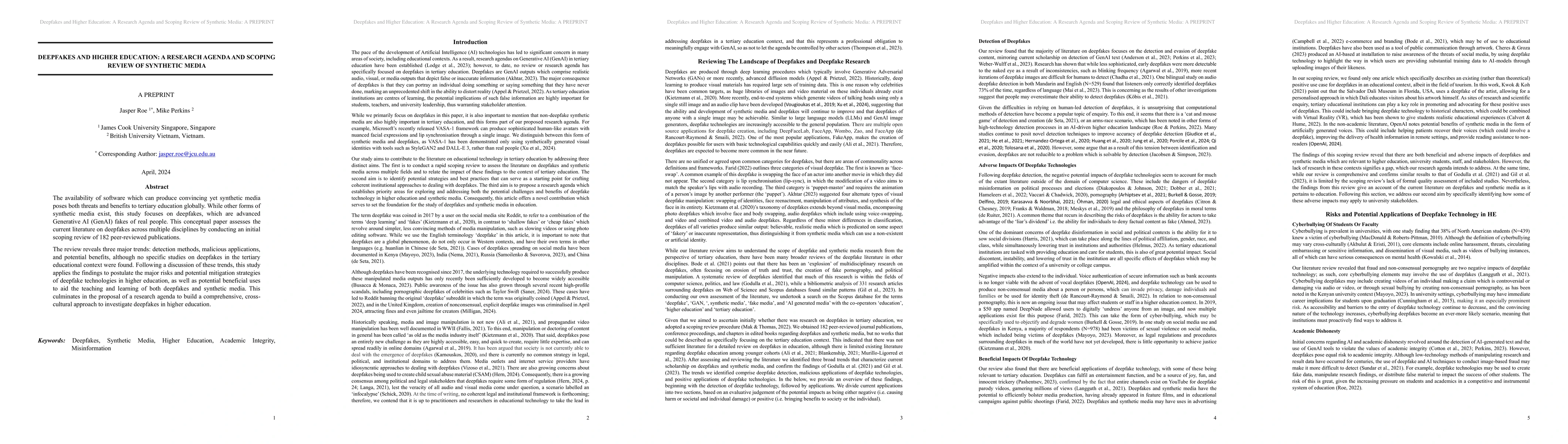 Thumbnail for Deepfakes and Higher Education: A Research Agenda and Scoping Review of
  Synthetic Media