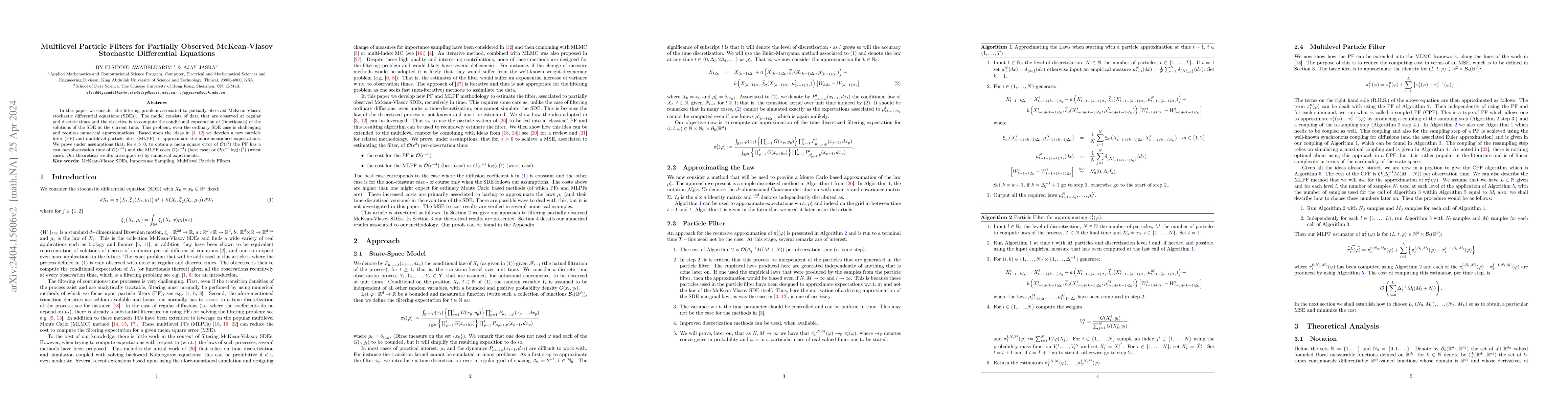 Thumbnail for Multilevel Particle Filters for Partially Observed McKean-Vlasov
  Stochastic Differential Equations