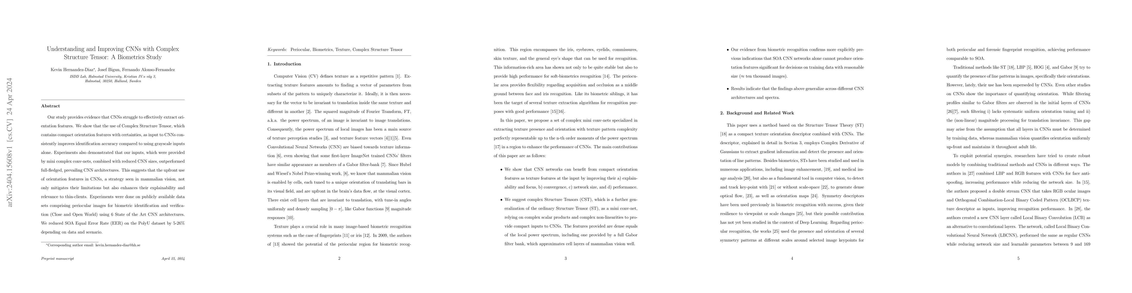 Thumbnail for Understanding and Improving CNNs with Complex Structure Tensor: A
  Biometrics Study