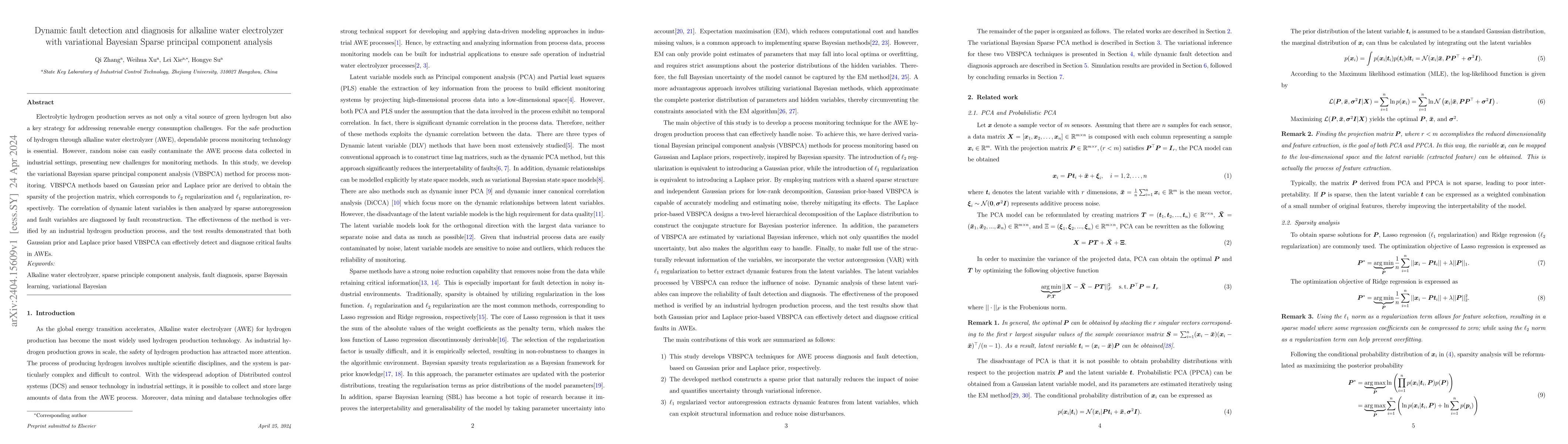 Thumbnail for Dynamic fault detection and diagnosis for alkaline water electrolyzer
  with variational Bayesian Sparse principal component analysis
