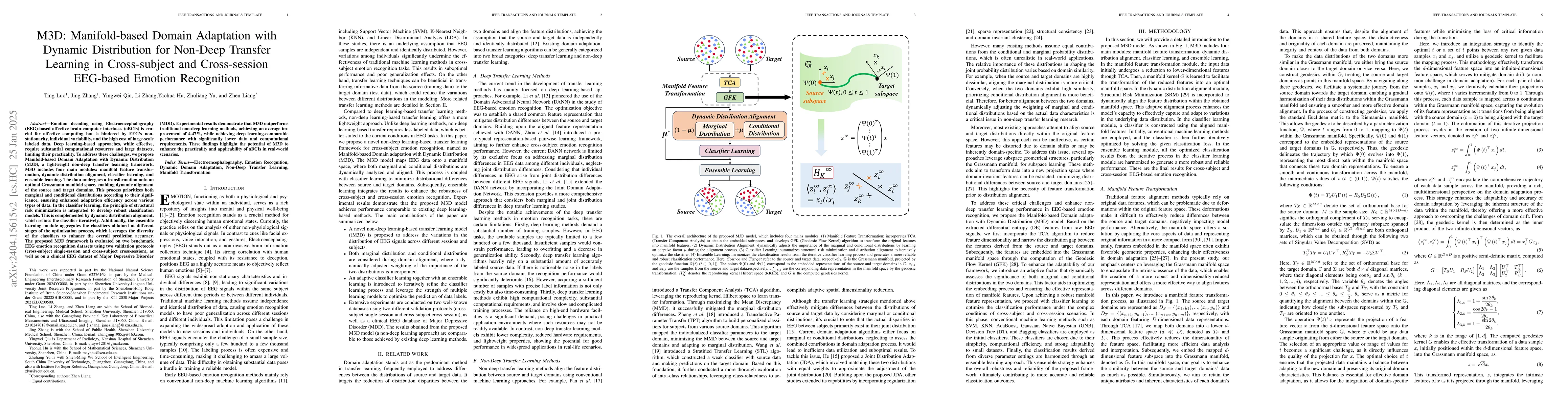 Thumbnail for MDDD: Manifold-based Domain Adaptation with Dynamic Distribution for
  Non-Deep Transfer Learning in Cross-subject and Cross-session EEG-based
  Emotion Recognition