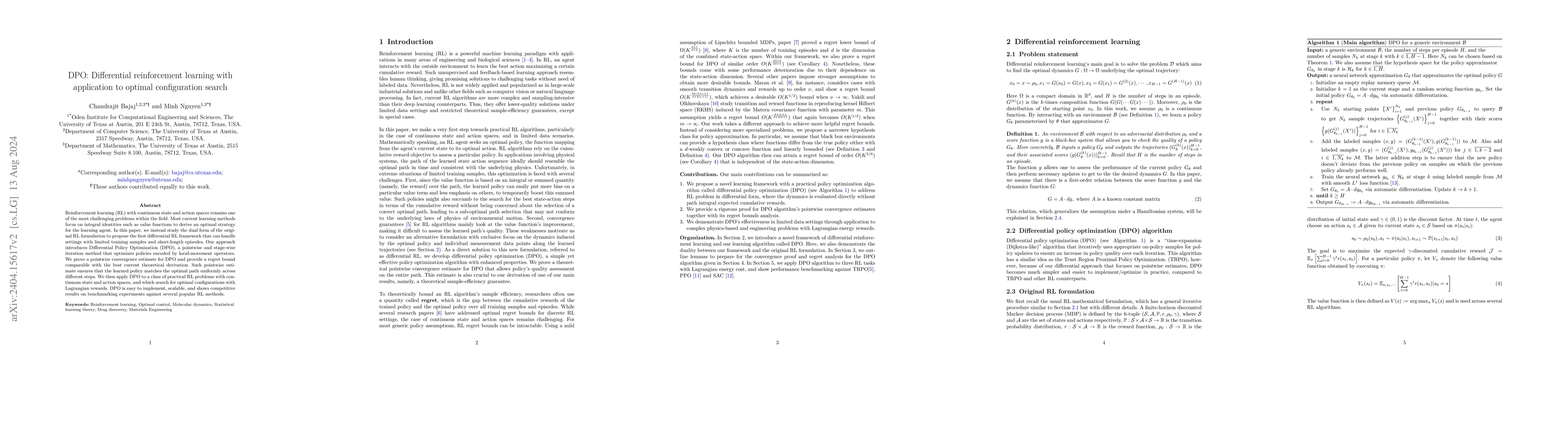 Thumbnail for DPO: Differential reinforcement learning with application to optimal
  configuration search