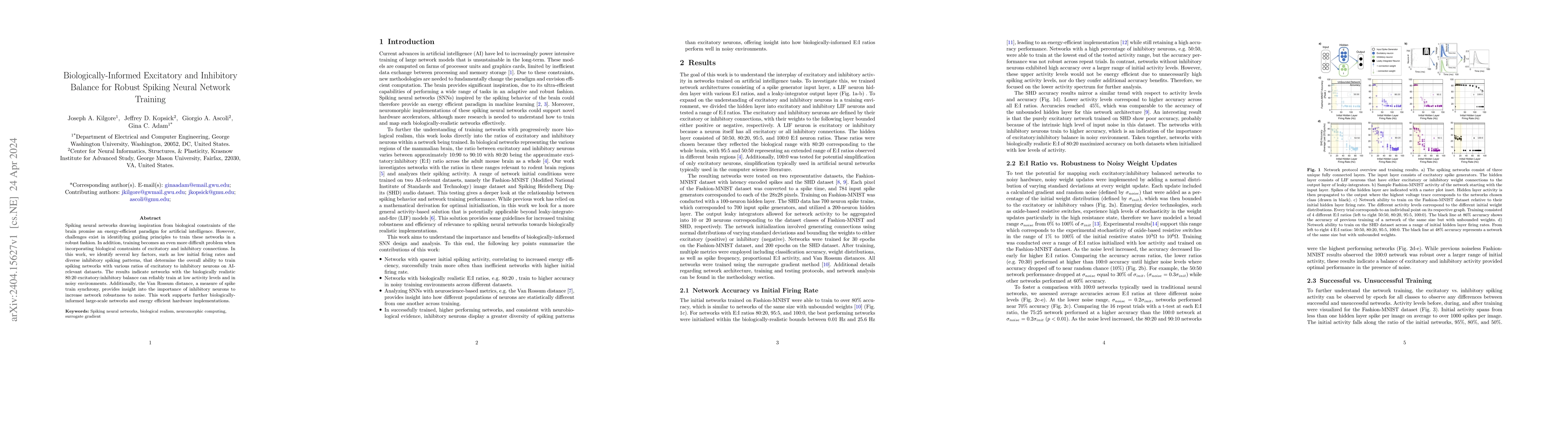 Thumbnail for Biologically-Informed Excitatory and Inhibitory Balance for Robust
  Spiking Neural Network Training