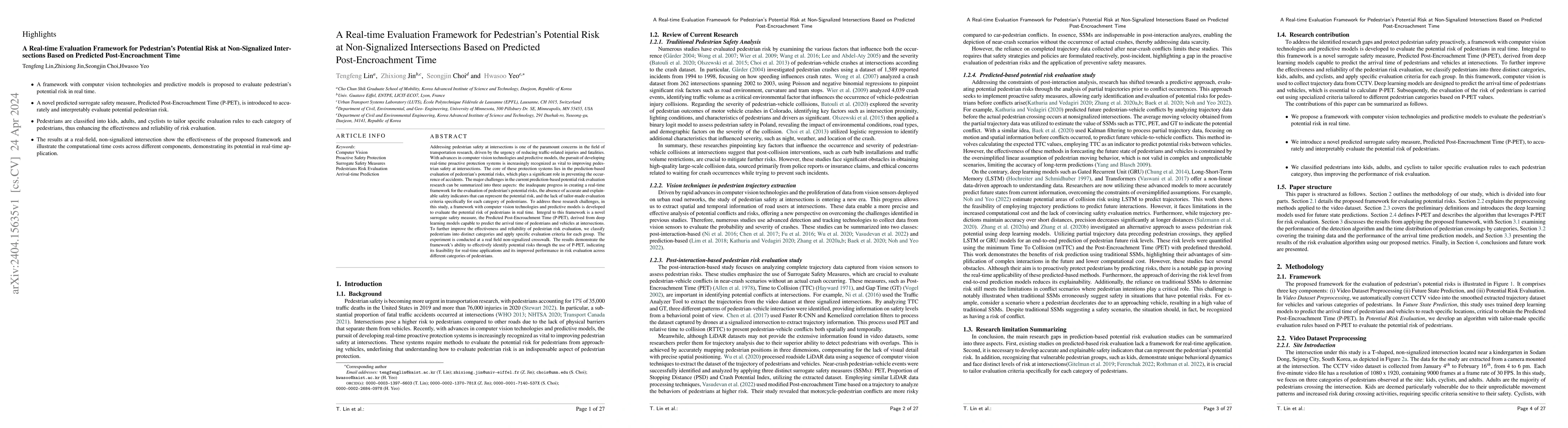 Thumbnail for A Real-time Evaluation Framework for Pedestrian's Potential Risk at
  Non-Signalized Intersections Based on Predicted Post-Encroachment Time
