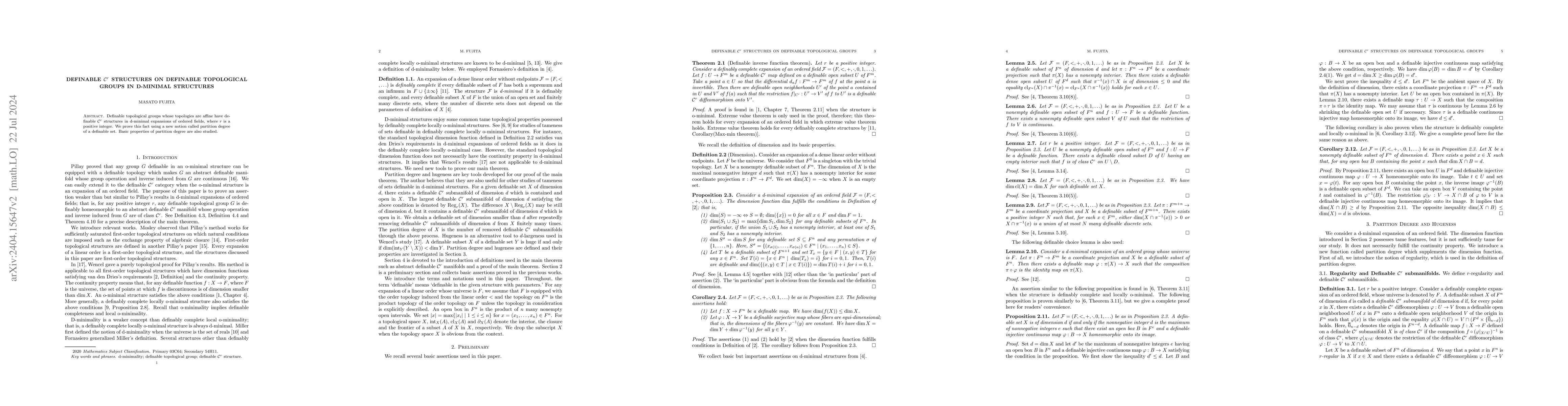 Thumbnail for Definable $\mathcal C^r$ structures on definable topological groups in
  d-minimal structures