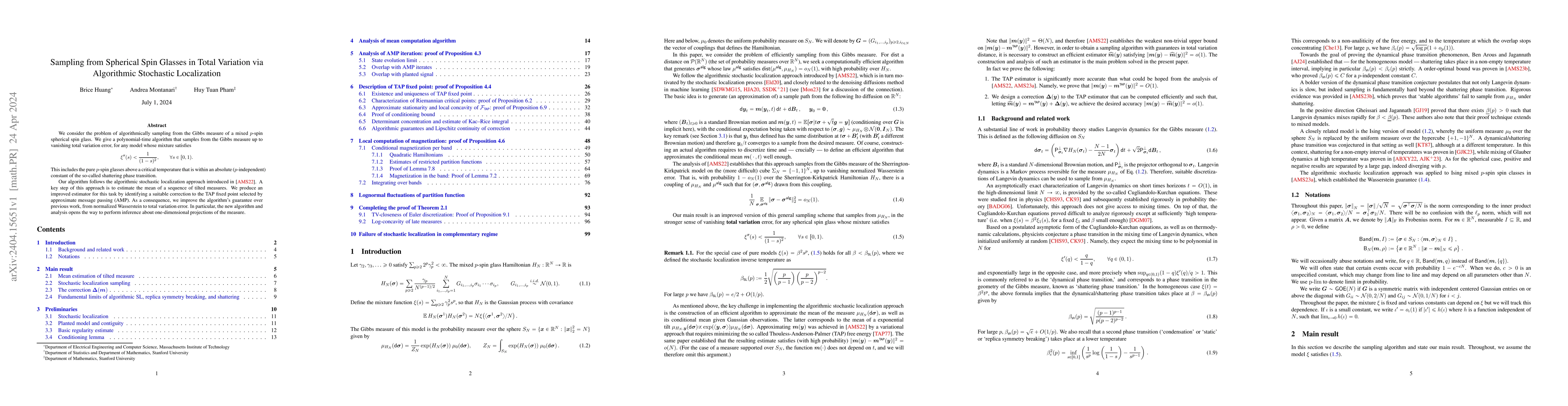 Thumbnail for Sampling from Spherical Spin Glasses in Total Variation via Algorithmic
  Stochastic Localization