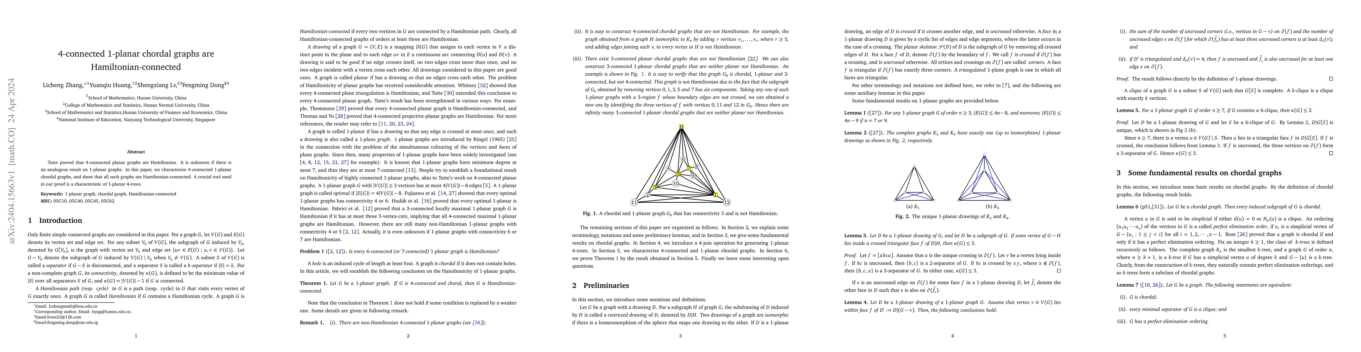 Thumbnail for 4-connected 1-planar chordal graphs are Hamiltonian-connected