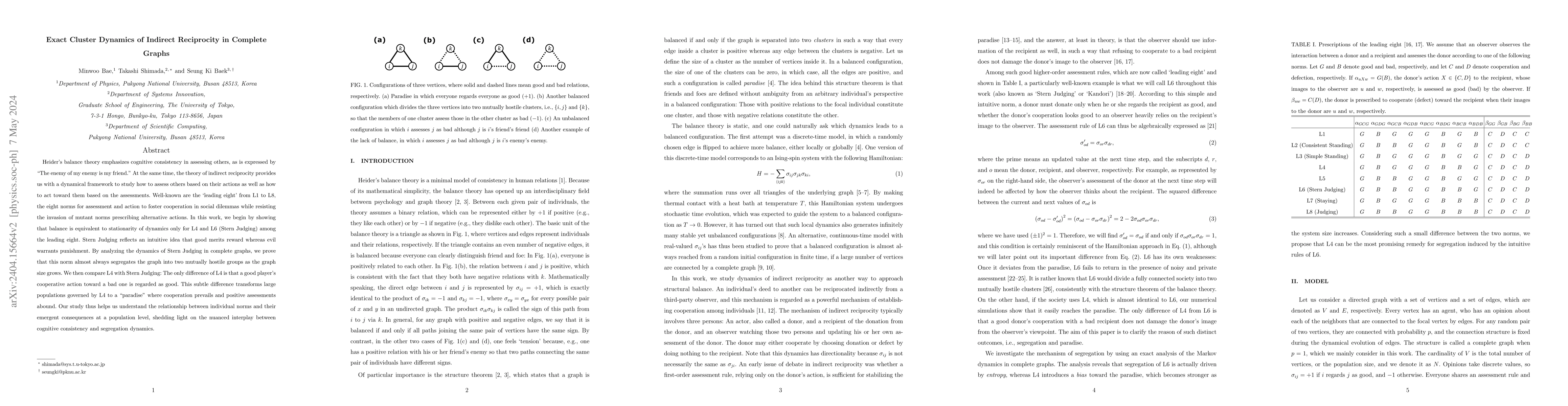 Thumbnail for Exact Cluster Dynamics of Indirect Reciprocity in Complete Graphs