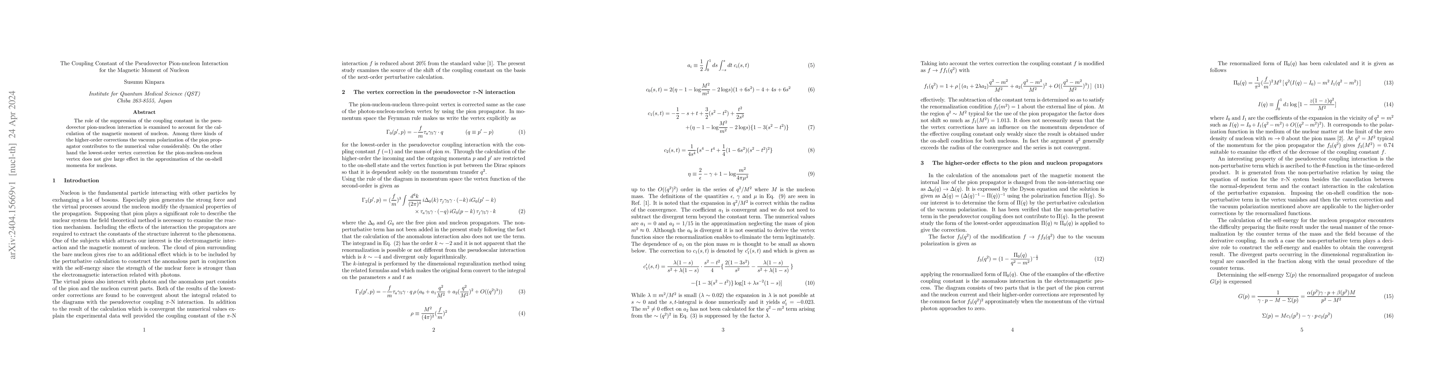 Thumbnail for The Coupling Constant of the Pseudovector Pion-nucleon Interaction for
  the Magnetic Moment of Nucleon