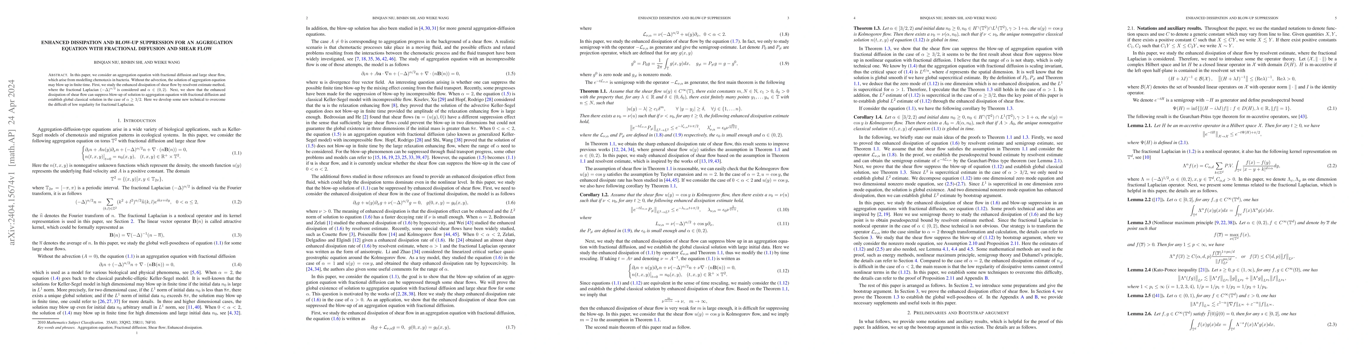 Thumbnail for Enhanced dissipation and blow-up suppression for an aggregation equation
  with fractional diffusion and shear flow