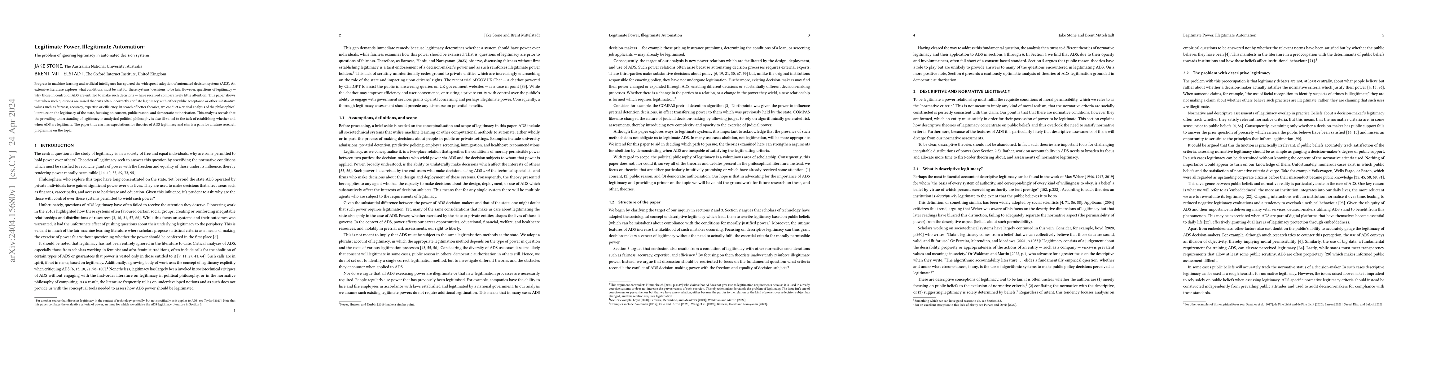 Thumbnail for Legitimate Power, Illegitimate Automation: The problem of ignoring
  legitimacy in automated decision systems