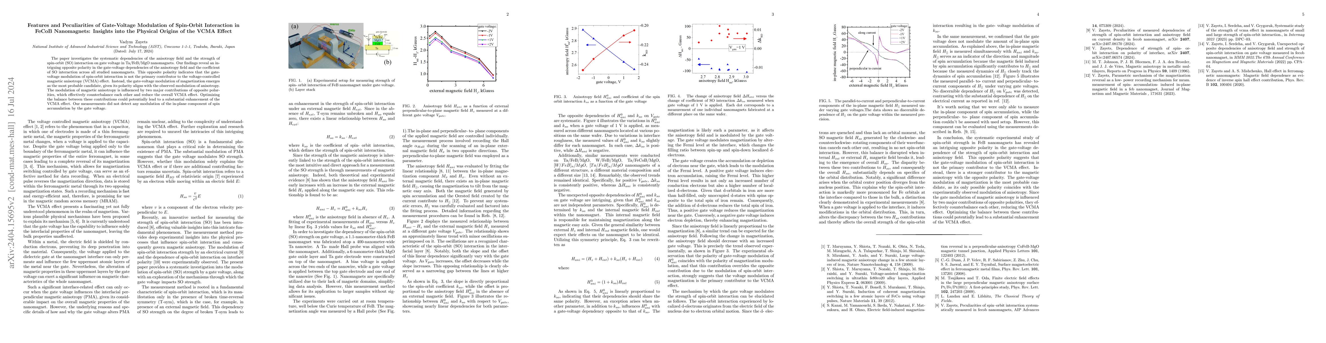 Thumbnail for Features and Peculiarities of Gate-Voltage Modulation of Spin-Orbit
  Interaction in FeCoB Nanomagnets: Insights into the Physical Origins of the
  VCMA Effect