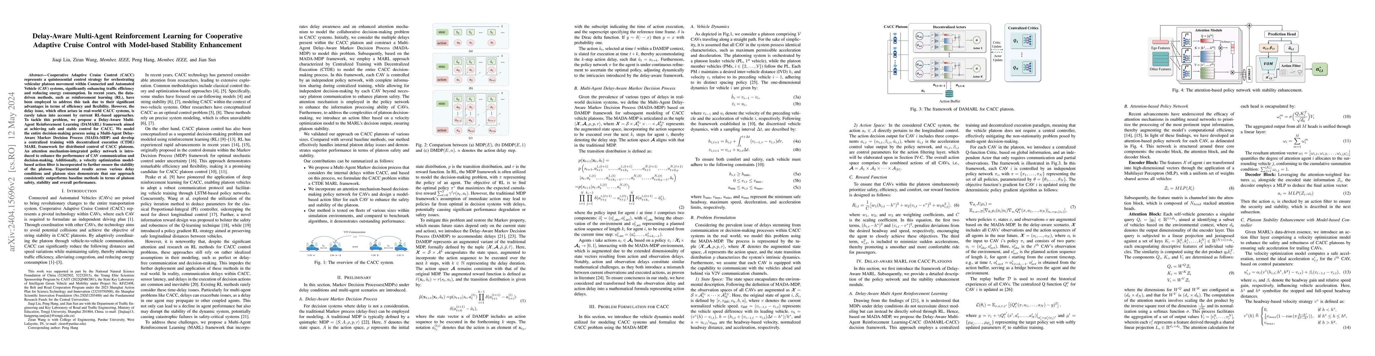 Thumbnail for Delay-Aware Multi-Agent Reinforcement Learning for Cooperative Adaptive
  Cruise Control with Model-based Stability Enhancement
