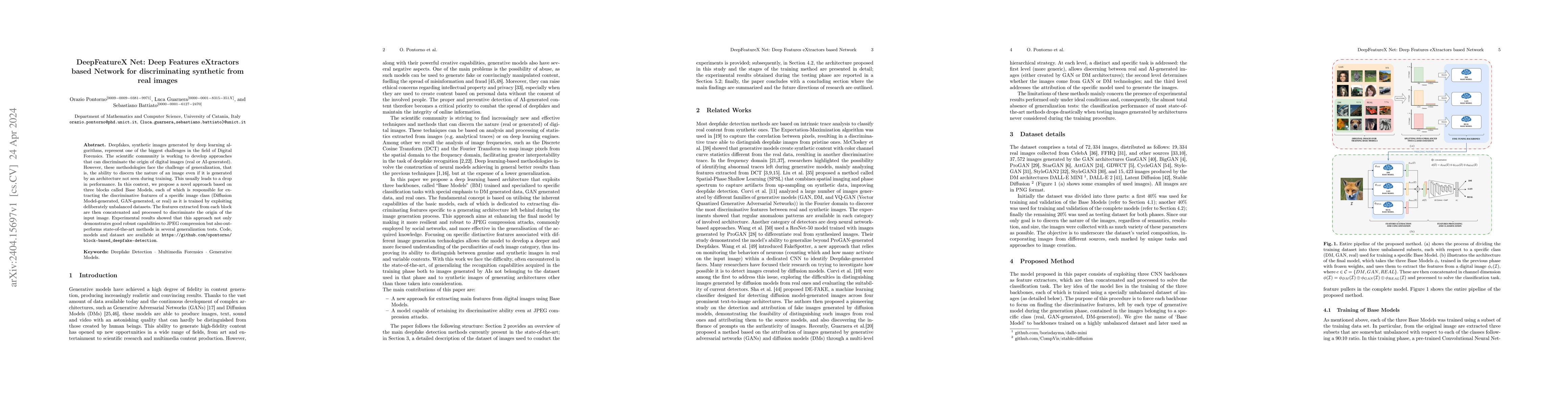 Thumbnail for DeepFeatureX Net: Deep Features eXtractors based Network for
  discriminating synthetic from real images