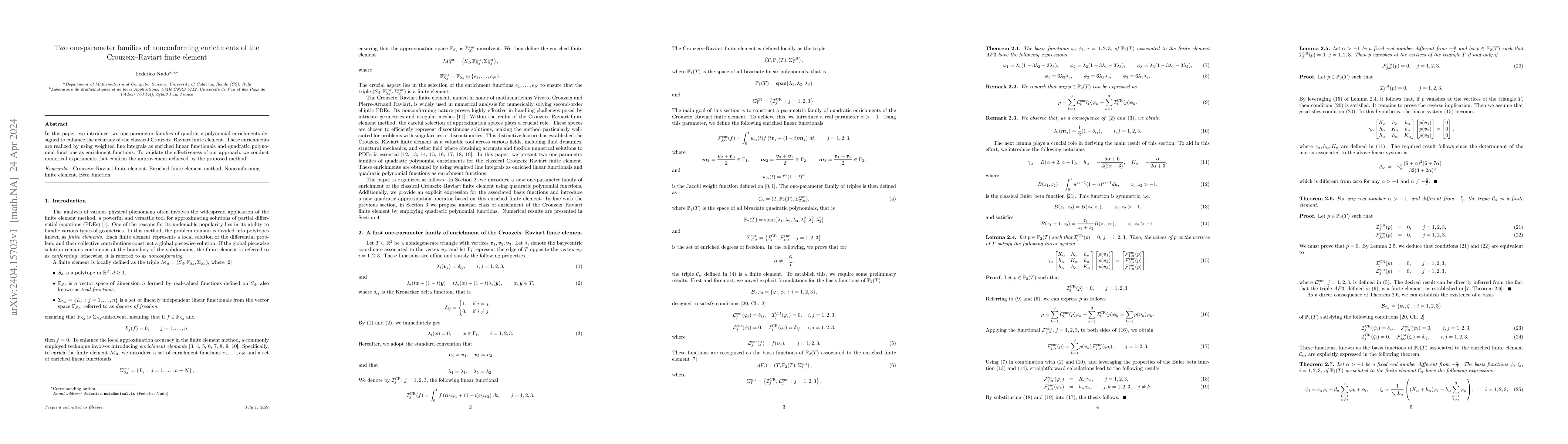 Thumbnail for Two one-parameter families of nonconforming enrichments of the
  Crouzeix-Raviart finite element