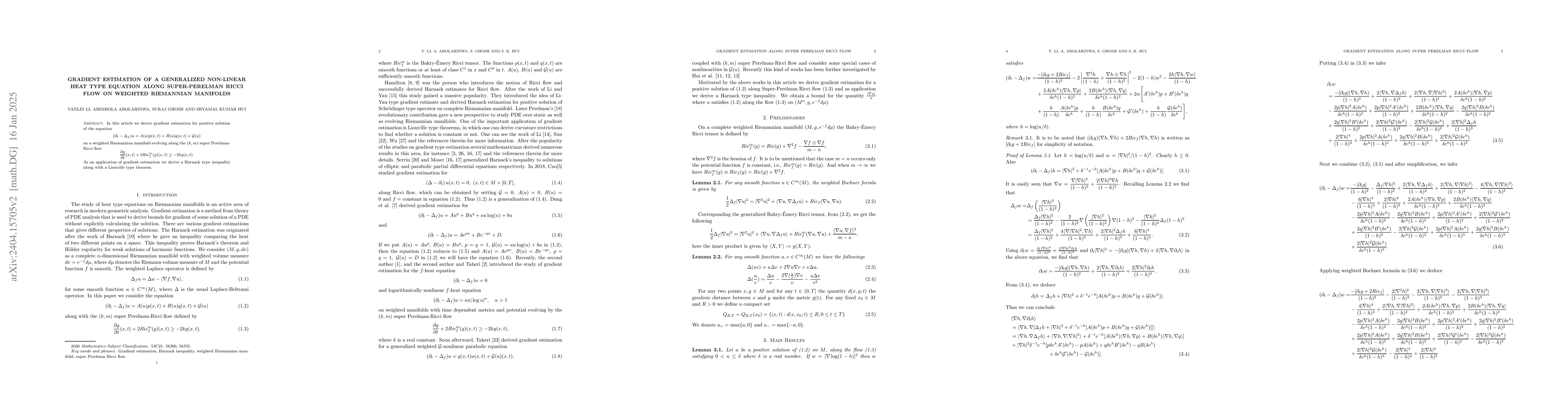 Thumbnail for Gradient estimation of a generalized non-linear heat type equation along
  Super-Perelman Ricci flow on weighted Riemannian manifolds