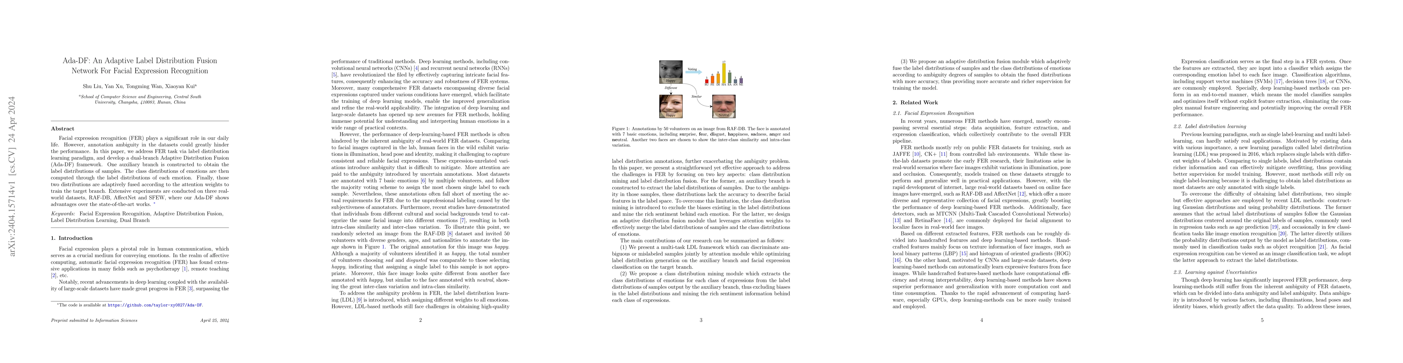 Thumbnail for Ada-DF: An Adaptive Label Distribution Fusion Network For Facial
  Expression Recognition