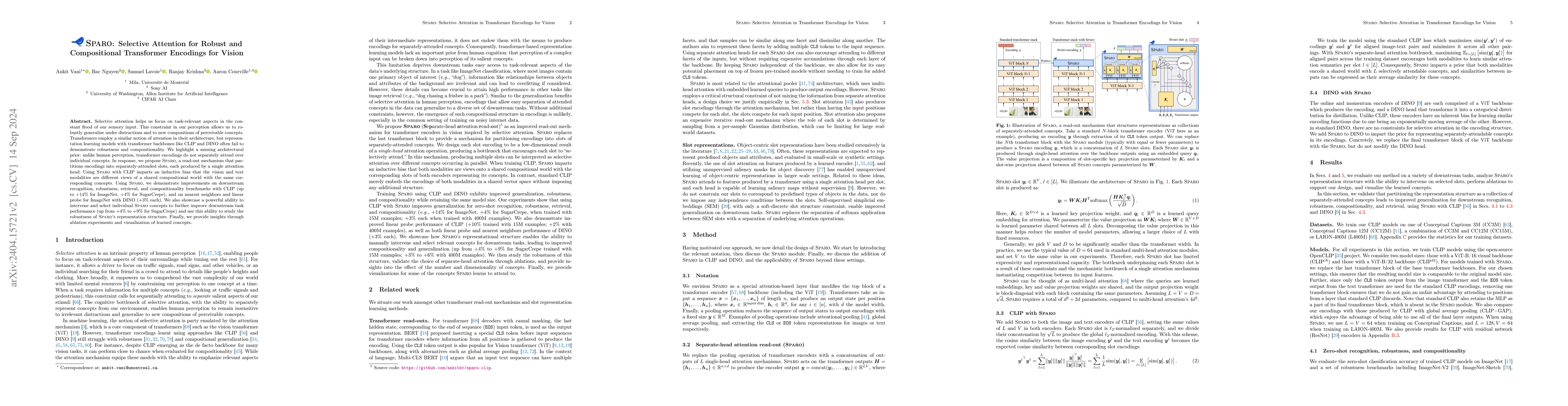 Thumbnail for SPARO: Selective Attention for Robust and Compositional Transformer
  Encodings for Vision