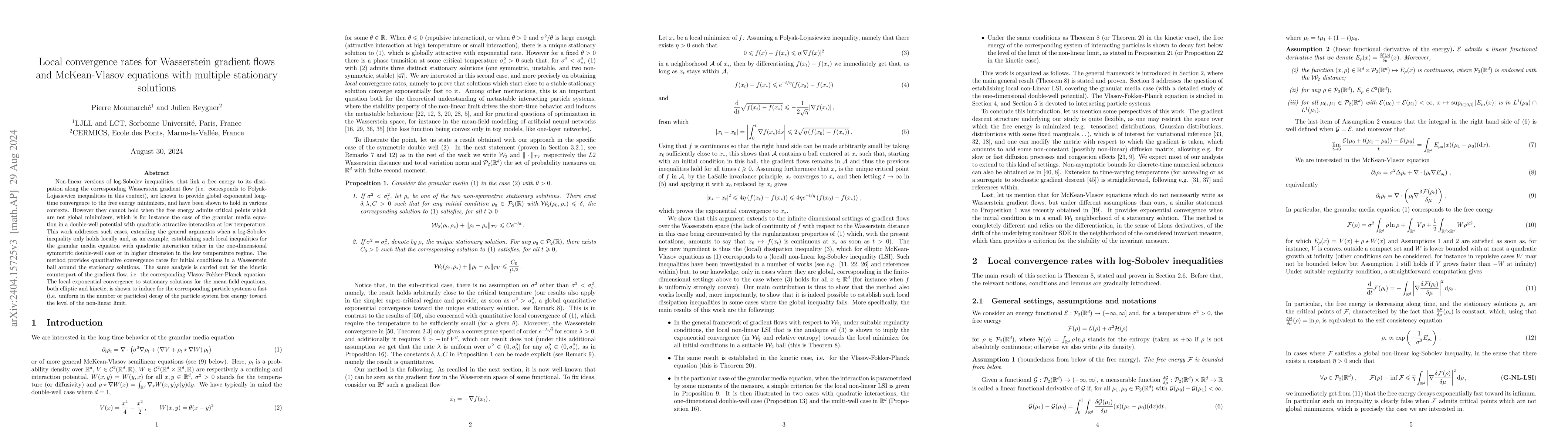 Thumbnail for Local convergence rates for Wasserstein gradient flows and McKean-Vlasov
  equations with multiple stationary solutions