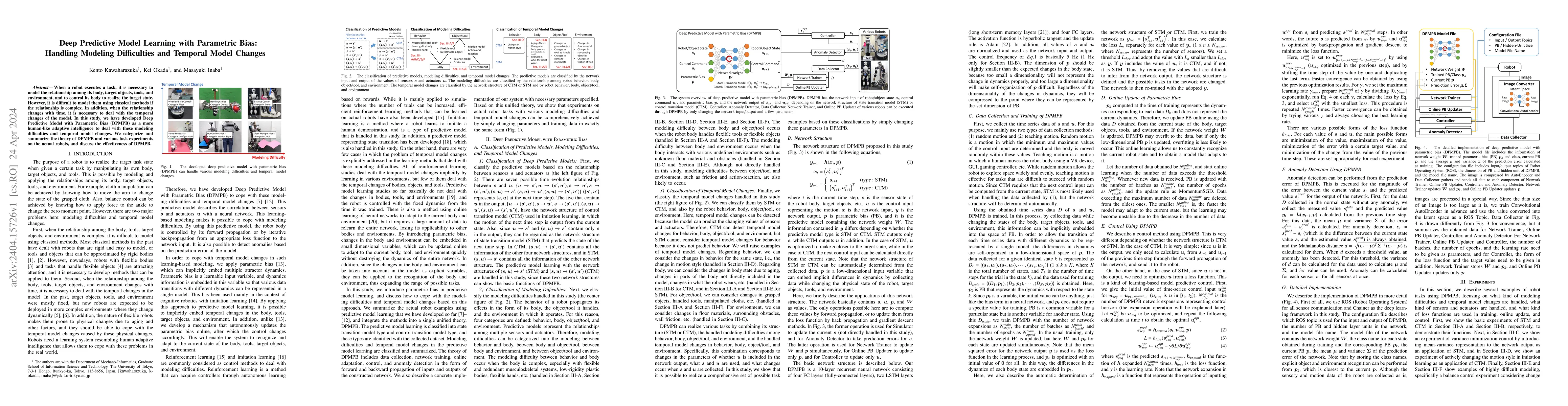 Thumbnail for Deep Predictive Model Learning with Parametric Bias: Handling Modeling
  Difficulties and Temporal Model Changes