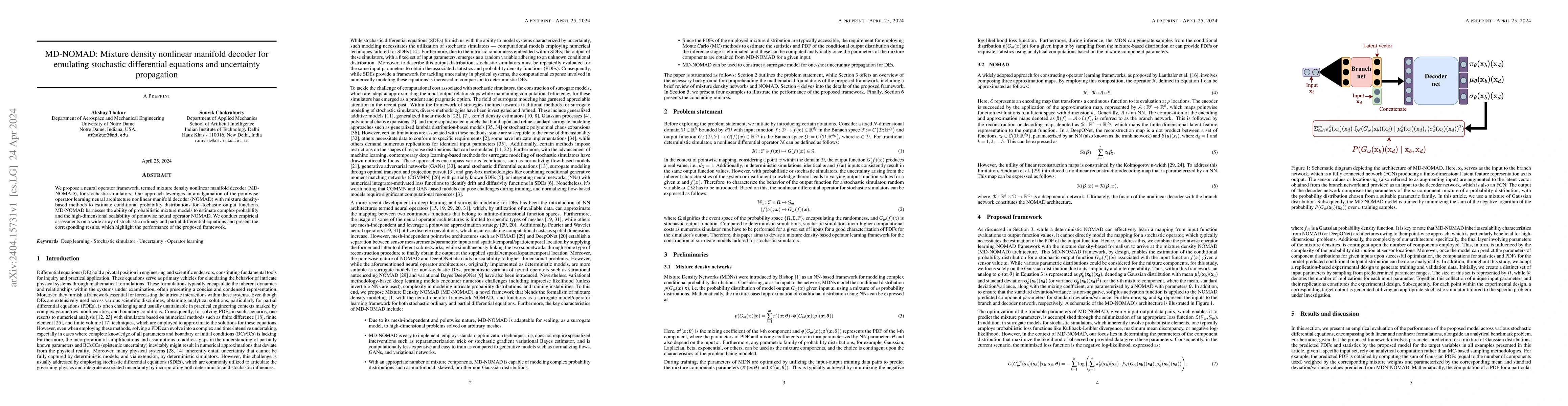 Thumbnail for MD-NOMAD: Mixture density nonlinear manifold decoder for emulating
  stochastic differential equations and uncertainty propagation