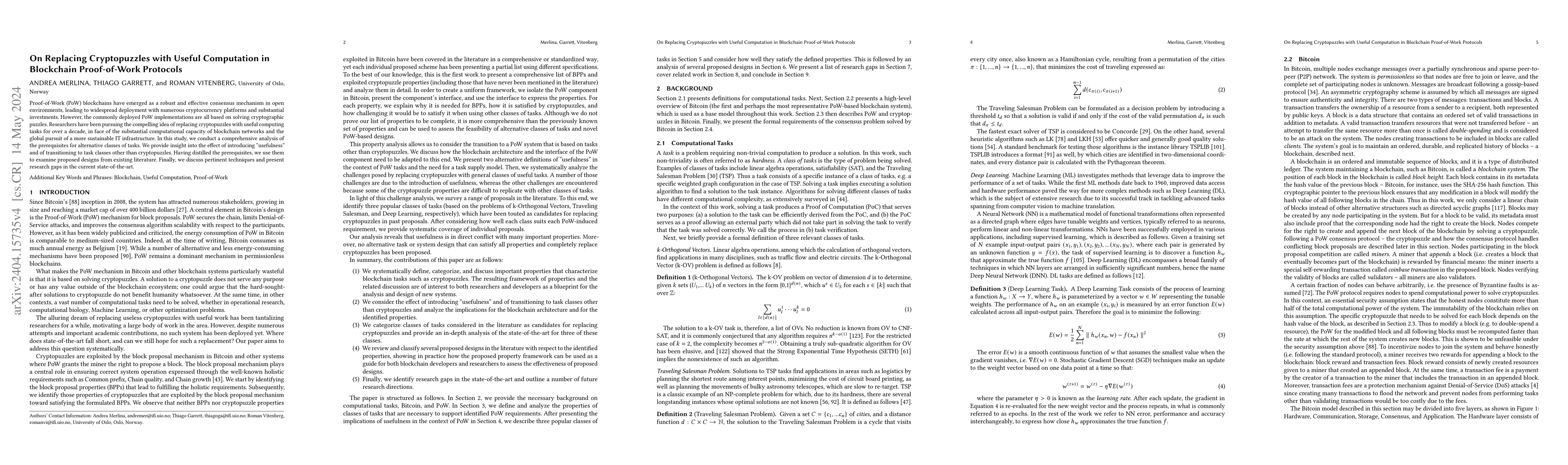 Thumbnail for On Replacing Cryptopuzzles with Useful Computation in Blockchain
  Proof-of-Work Protocols