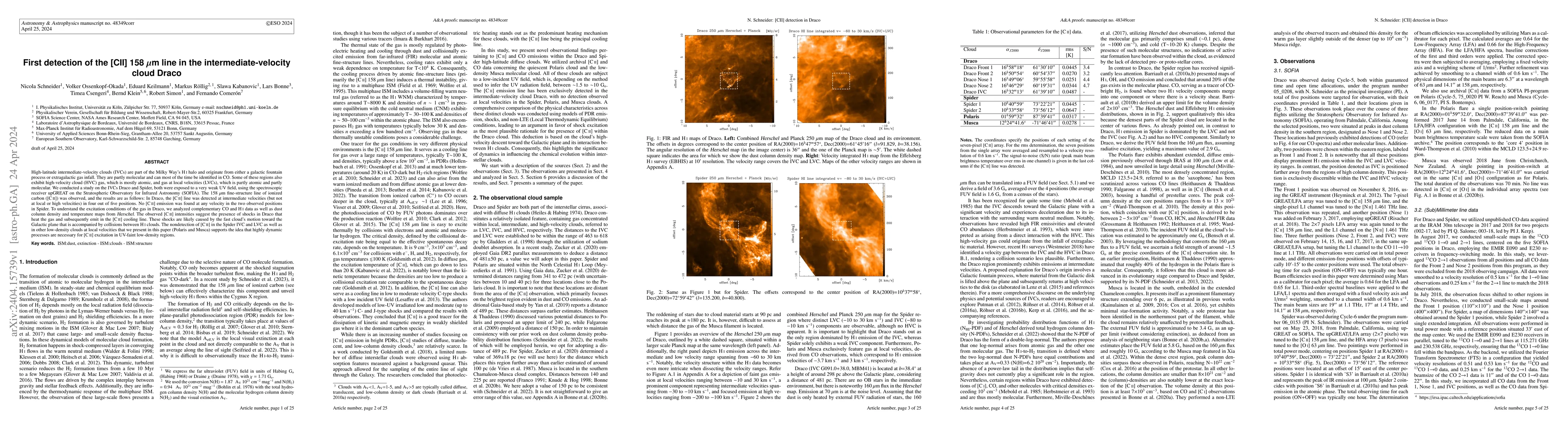 Thumbnail for First detection of the [CII] 158 micron line in the
  intermediate-velocity cloud Draco