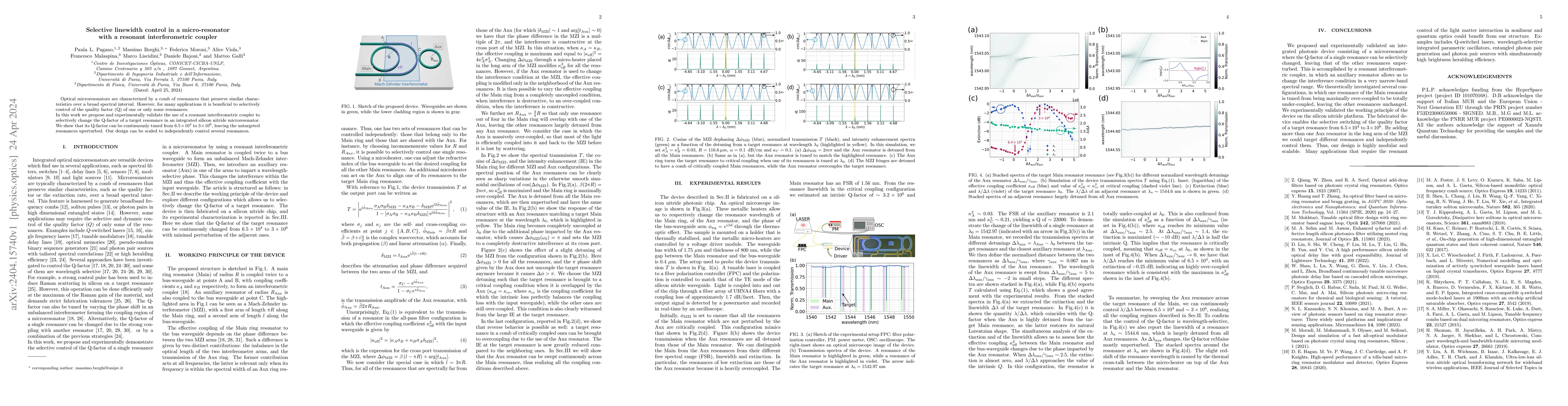 Thumbnail for Selective linewidth control in a micro-resonator with a resonant
  interferometric coupler